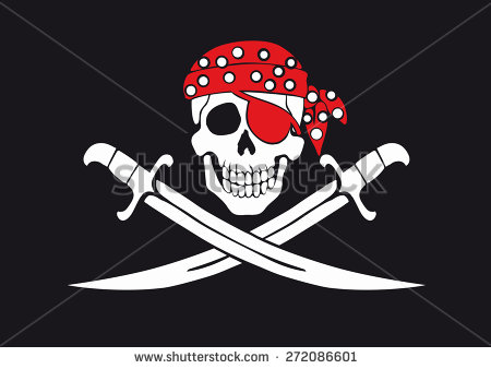 stock vector jolly roger pirate flag with skull and swords in bandanna 272086601